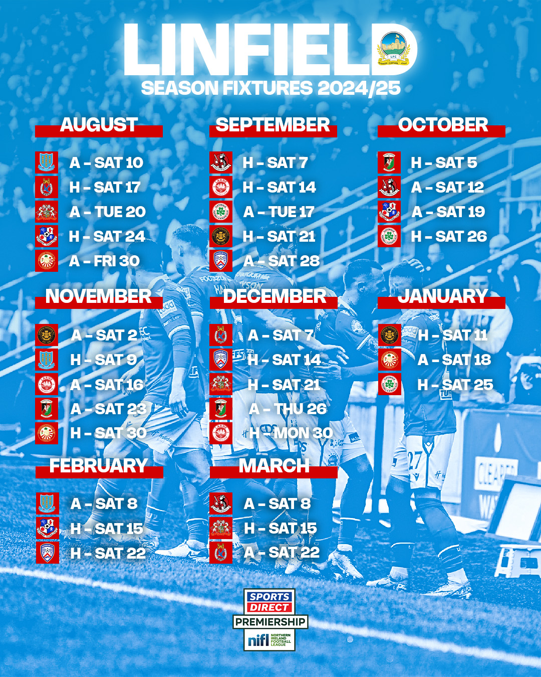 NIFL Sports Direct Premiership fixtures 2024/25 Linfield Football Club